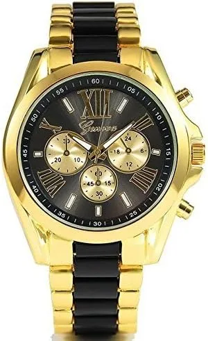 Vista 2 de Nuevo reloj de pulsera analógico de cuarzo para hombre de lujo de acero inoxidable clásico de acero inoxidable, Oro, Digital