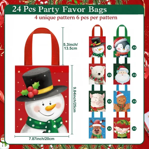 Vista 2 de Photect 32 Bolsas de Regalo de Navidad a Granel Reutilizables Bolsa de Golosinas de Animales Navideños con Asa Bolsas de Mano No Tejidas Muñeco