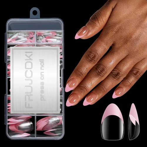 Vista 8 de Puntas de uñas medianas de almendra, 120 piezas de gel acrílico francés preformado, de cobertura completa, uñas postizas a presión para extensión