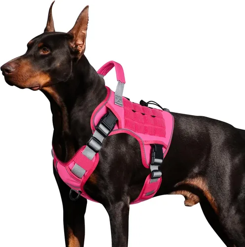 Vista 30 de WINGOIN Arnés táctico negro para perros pequeños, arnés resistente sin tirones con asa, arnés militar reflectante ajustable K9 para mascotas