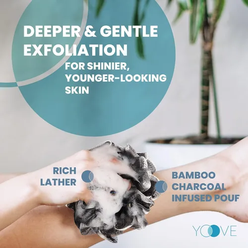 Vista 6 de Esponja exfoliante de espalda con infusión de carbón de bambú, lufa con asa, esponja de ducha exfoliante para hombres y mujeres, cuenta con 1