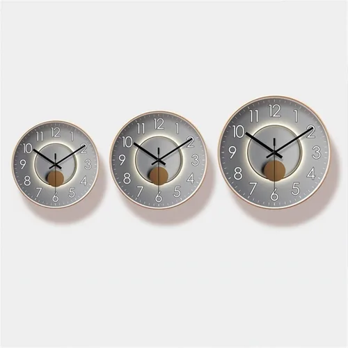 Vista 4 de HASMI Reloj para sala de estar, reloj de cuarzo, luz de moda, reloj de pared silencioso de lujo, reloj digital circular simple de 9.8 in/11.8