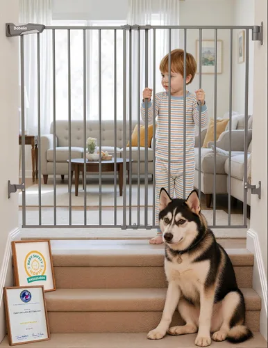 Vista 22 de Babelio Puerta de seguridad para bebés para escaleras, cocina y puertas, sin barra inferior, fácil instalación, operación con una sola mano, cierre