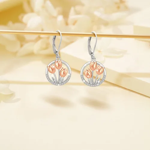 Vista 294 de Aretes colgantes de plata de ley con diseño de árbol de la vida, flor, abeja, animales, gato, colibrí, piedra lunar, turquesa, aretes con cierre