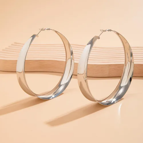 Vista 4 de Aretes de Aro Gruesos de Oro para Mujeres Exagerados Grandes Anchos Post Gruesos Aretes de Aro Minimalistas Pulidos 80MM Aretes de Declaración