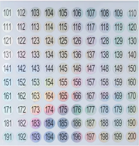 Vista 6 de 10 hojas de calcomanías de números del 1 al 100 unidades, autoadhesivas de 0.39 pulgadas, pequeñas etiquetas láser reflectantes impermeables