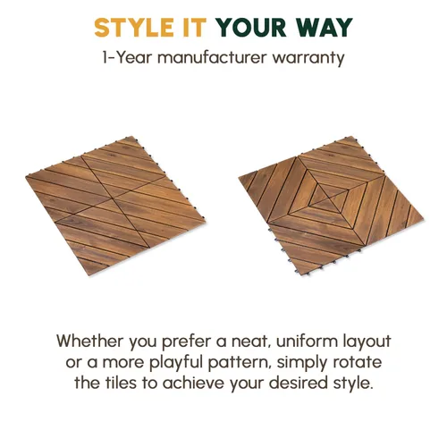 Vista 6 de BEEFURNI 10 azulejos entrelazados de 12 x 12 pulgadas, patrón diagonal, cubierta de madera de acacia impermeable para todo tipo de clima, patio