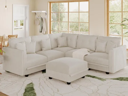 Vista 20 de LLappuil Sofá Seccional Modular con Asientos de Almacenamiento, Sofá Modular Convertible de Pana Chaise para Sala de Estar, Sofás de 5 Plazas con 3