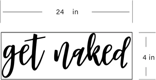 Vista 3 de Letrero de baño con texto en inglés «Get Naked», calcomanía de vinilo de 9 x 3