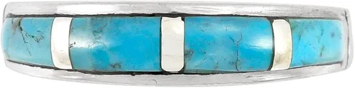 Vista 3 de Anillo turquesa de plata de ley 925 con piedras preciosas auténticas tamaño 6 a 11