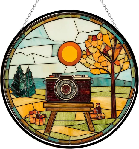 Vista 17 de Guante de béisbol bohemio para el día del padre, picnic, vitral, atrapasoles para colgar en la ventana, adornos de Navidad góticos de dragón