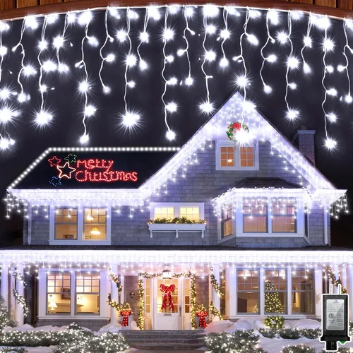 Vista 16 de 612 luces LED de Navidad para exteriores de 60 pies, 136 gotas de hielo, 12 modos profesionales con temporizador de memoria y brillo, tira de luces