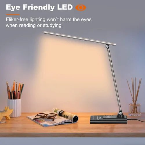 Vista 7 de AFROG - Lámpara de escritorio LED multifuncional de 5ª generación con cargador inalámbrico de carga rápida de 10 W, puerto de carga USB, 1800 lux