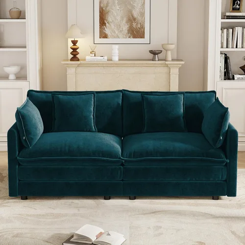 Vista 31 de Sofá modular de felpilla de 111.4 pulgadas, moderno juego de sofá de 3 asientos con asiento profundo, cómodo sofá nube con cojín de espuma doble