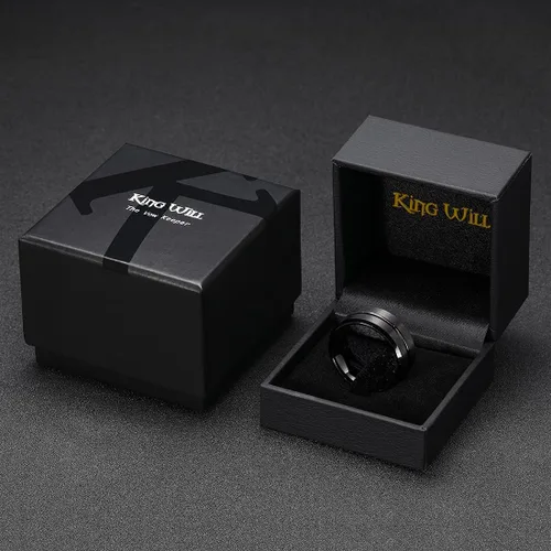 Vista 6 de King Will - Anillo de boda clásico de carburo de tungsteno de 516depulgada, con centro ranurado y ajuste cómodo para hombre, negro, plateado