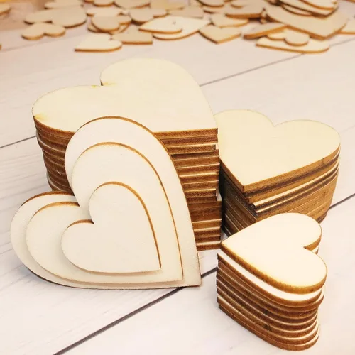 Vista 4 de HADDIY Corazones pequeños de madera para manualidades, 175 piezas de diferentes tamaños surtidos sin terminar piezas de corazón de madera