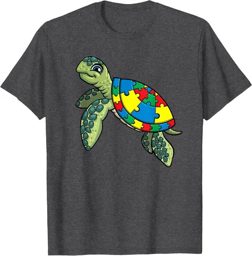 Vista 58 de Turtle Puzzle Pieces for Autism Awareness Kids Women Teacher T-Shirt Asphalt Grey