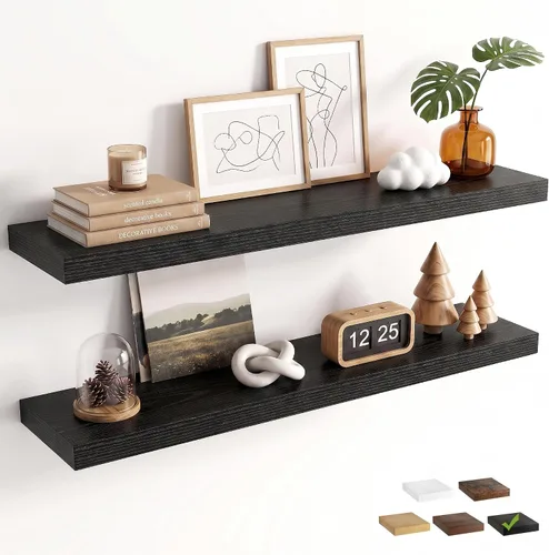 Vista 39 de Marsmiles 9.3 Inch Floating Shelves for Wall 2 Pack, 9.3" D Wood Grain Bathroom Shelves Black Finish