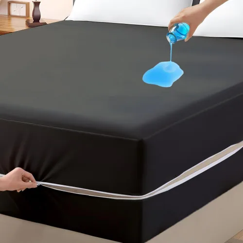 Vista 10 de Protector de colchón tamaño individual, funda 100% impermeable con cremallera, 15 pulgadas de profundidad, funda de colchón de seis caras para cama