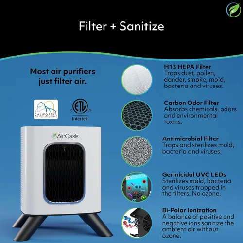 Vista 8 de Purificador de aire Air Oasis iAdaptAir 2.0 con filtro HEPA H13 reduce el 99% de virus, moho, polvo, humo, polen y olores, el más silencioso
