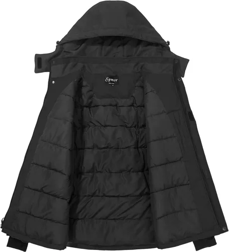 Vista 2 de Spmor Chaqueta de esquí impermeable con capucha para hombre, abrigo de snowboard cálido para invierno, resistente al viento, para la nieve