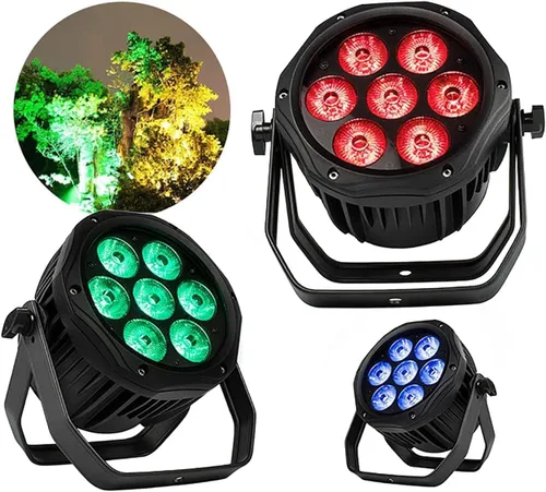 Vista 5 de SHEHDS Par Lights IP65 impermeable al aire libre LED 7x18W RGBWA+UV Iluminación Etapa Lavado/estroboscópico DMX512 luces subidas activadas por