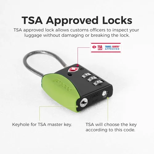 Vista 6 de pack all Cerraduras de equipaje de viaje aprobadas por la TSA, código de 3 Manzana Verde (Apple Green)