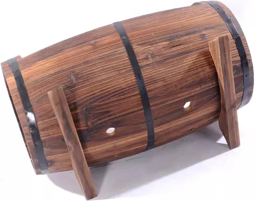 Vista 3 de HM&DX Macetas redondas de madera con orificios de drenaje, macetas rústicas de madera con agujeros de drenaje, macetas de whisky para jardín