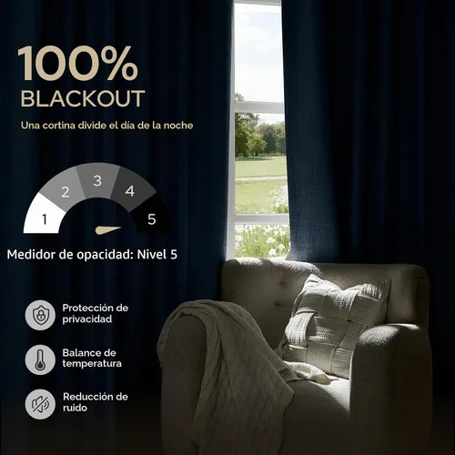 Vista 3 de HOMEIDEAS Cortinas de lino sintético azul polvoriento, 100% opacas, 96 Azul piedra