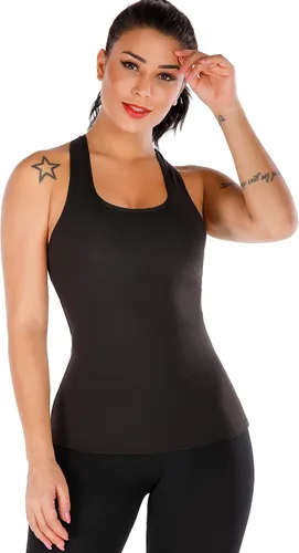 Vista 4 de RUNNING GIRL Camisetas sin mangas de yoga para mujer brasier integrado camisetas atléticas recortadas de talla grande Negro