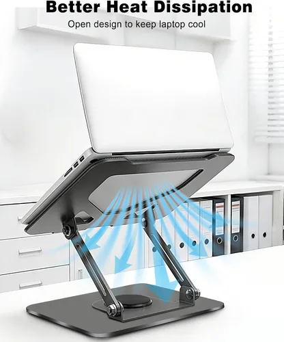 Vista 5 de Soporte giratorio para laptop de 360° para escritorio Ergonómico, altura ajustable, ahueca hacia fuera la estructura estable de la disipación