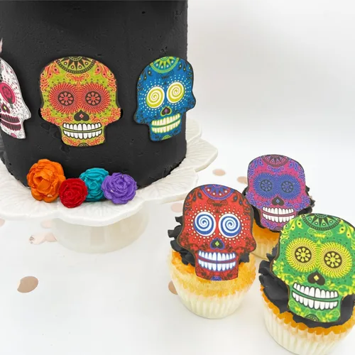 Vista 13 de Juego surtido de 24 polillas comestibles de cabeza de muerte pequeña – Obleas para pasteles y cupcakes – polillas comestibles para decoración