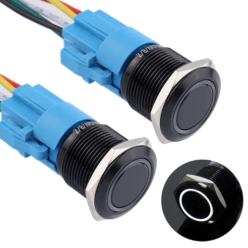 Vista 12 de 2 piezas de interruptor de botón de presión momentáneo de 16 mm 12V-24V LED de anillo 1NO 1NC impermeable (ON)-Apagado Cáscara de botón de metal