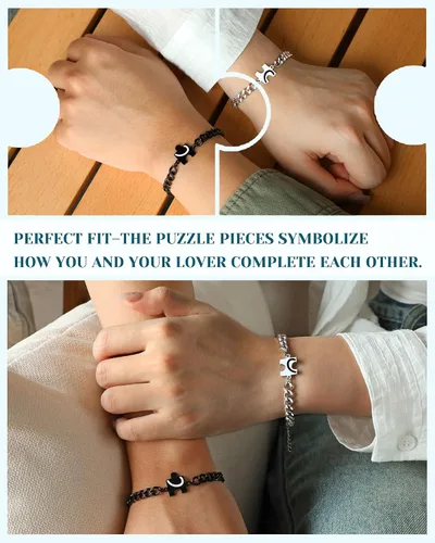 Vista 2 de UNGENT THEM You Are My Missing Piece of The Puzzle – Pulseras para parejas, aniversario, Navidad, I Love You Sweetest Día de San Valentín, regalos