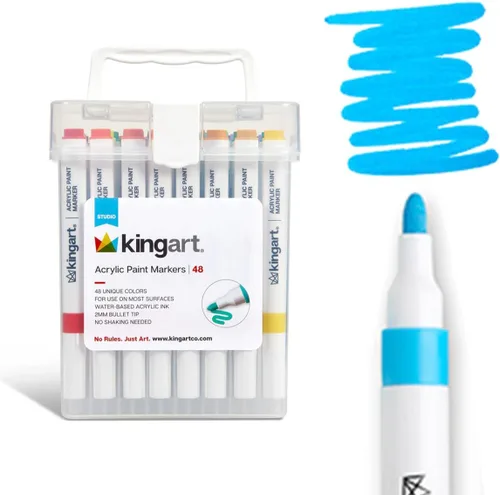 Vista 9 de KINGART 84-Piece Acrylic Paint Marker Set – 2mm Bullet Tip – Vibrant Water-Based Multi-Surface Art Pens for Rock, Glass, Wood, & Canvas – Large