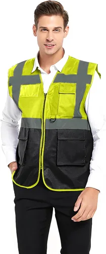 Vista 11 de TOPTIE Chaleco de seguridad de alta visibilidad de 5 bolsillos con tiras reflectantes, chaleco de uniforme de trabajo