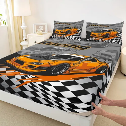Vista 10 de Manfei Sábana bajera ajustable de dibujos animados para niños, tamaño individual, bonito juego de ropa de cama con excavadora, camión, tractor