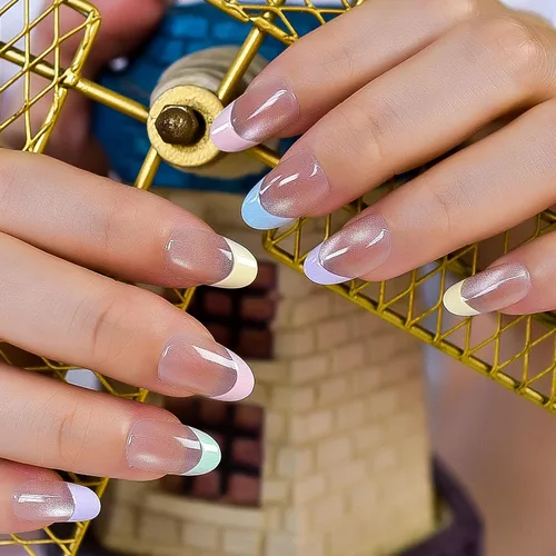 Vista 40 de Gelnails - Uñas postizas cortas a presión con punta francesa blanca, 30 Almendra francesa blanca