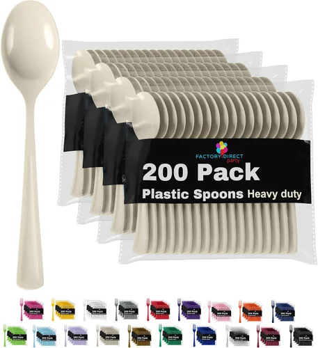 Vista 22 de Party Solids - Cucharas de plástico negro, 200 piezas, cucharas negras, utensilios desechables, juego de cubiertos de plástico resistente