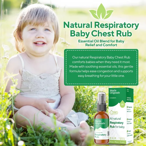 Vista 2 de Marie Originals Rub respiratorio natural para el pecho del bebé Mezcla de aceites esenciales para bebés y niños pequeños con eucalipto, menta