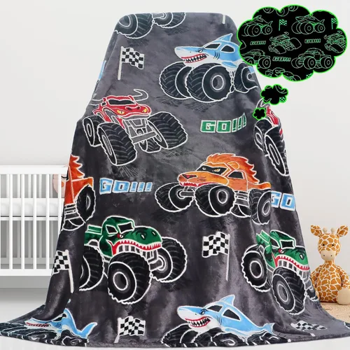 Vista 12 de Gdindff Bonita manta infantil que brilla en la oscuridad con diseño de dinosaurio para niños, de franela que brilla en la cama, sofá, sofá, manta