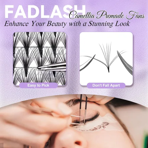 Vista 75 de FADLASH Extensiones de pestañas postizas en abanico con base puntiaguda 10D, extensiones de pestañas postizas de tallo medio, extensiones