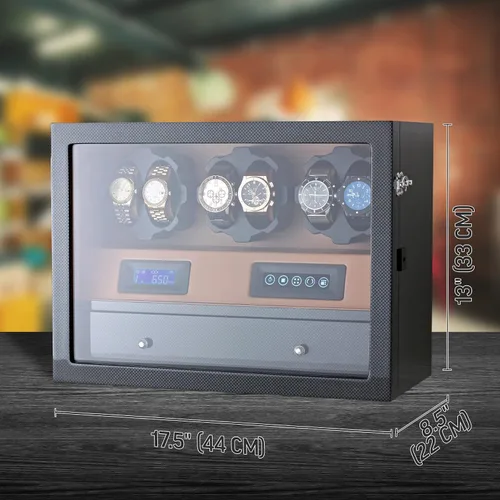 Vista 7 de 6 Watch Winder with Jewelry Storage Drawer, LCD Display, Touch Control and Interior Backlight