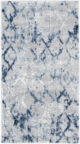 Vista 3 de SAFAVIEH Amelia Collection - Alfombra decorativa de 2 pies 2 pulgadas x 4 pies, gris y azul marino, diseño moderno enrejado envejecido, no desprende