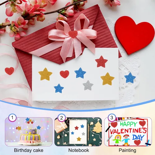 Vista 7 de MECCANIXITY 60 calcomanías de espuma con purpurina de 1 pulgada autoadhesivas en forma de corazón para suministros de manualidades, bricolaje