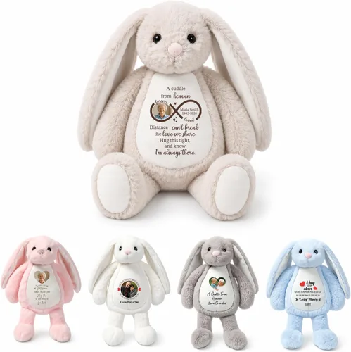 Vista 14 de TNYKER Conejito de Pascua personalizado para bebés, con nombre personalizado, conejito de peluche con orejas largas con monograma, muñeca de conejo