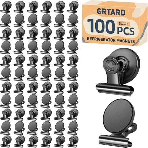 Vista 10 de Grtard Paquete de 6 clips magnéticos resistentes, clips magnéticos para refrigerador, imanes de refrigerador, clip magnético fuerte, imanes sin Negro