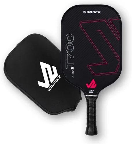 Vista 8 de Paleta de pickleball T700 de fibra de carbono cruda, raqueta de pickleball termoformada con núcleo de panal de polipropileno de 0.63 pulgadas
