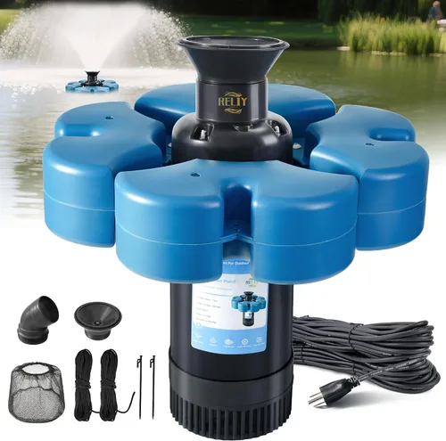 Vista 9 de RELIY Aireador de fuente de estanque, bomba de fuente de 1HP 110V 15000 GPH, fuente flotante de lago totalmente automática, cable de alimentación