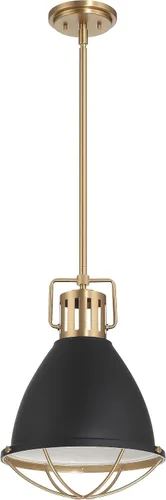 Vista 13 de Kent - Lámpara de techo industrial de metal enjaulado, de gran tamaño, color blanco y dorado